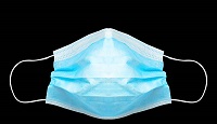 blue medical mask or surgical mask isolated on black background with clipping path